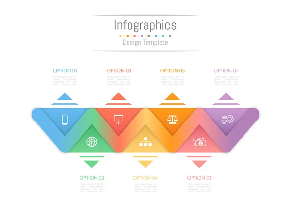 Infographic designelementen voor uw bedrijfsgegevens met 7 opties, onderdelen, stappen, tijdlijnen of processen. Vectorillustratie. — Stockvector