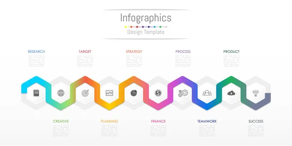 Infografische Gestaltungselemente für Ihre Geschäftsdaten mit 10 Optionen, Teilen, Schritten, Timelines oder Prozessen. Vektorillustration. — Stockvektor