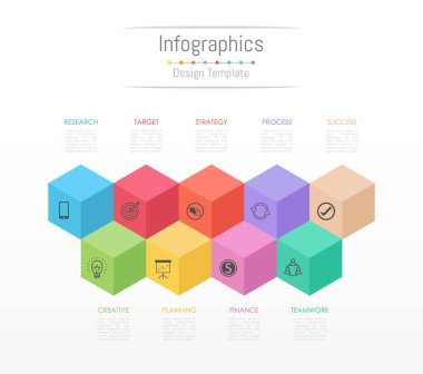 Infographic tasarım öğeleri iş verilerinizi 9 seçenekleri, parçalar, adımları, zaman çizelgeleri veya işlemler ile için. Vektör çizim.