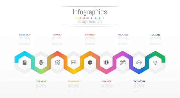 Infografische Gestaltungselemente für Ihre Geschäftsdaten mit 9 Optionen, Teilen, Schritten, Timelines oder Prozessen. Vektorillustration. — Stockvektor