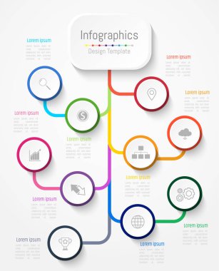 Infographic tasarım öğeleri iş verilerinizi 10 seçenekleri, parçalar, adımları, zaman çizelgeleri veya işlemler ile için. Vektör çizim.