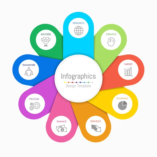 Infografische Gestaltungselemente für Ihre Geschäftsdaten mit 9 Optionen, Teilen, Schritten, Timelines oder Prozessen. Vektorillustration. — Stockvektor