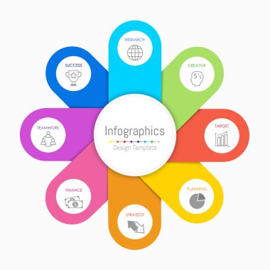 Infographic tasarım öğeleri iş verilerinizi 8 seçenekleri, parçalar, adımları, zaman çizelgeleri veya işlemler ile için. Vektör çizim.