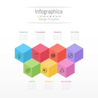 Infographic tasarım öğeleri iş verilerinizi 7 seçenekleri, parçalar, adımları, zaman çizelgeleri veya işlemleri ile için. Vektör çizim.