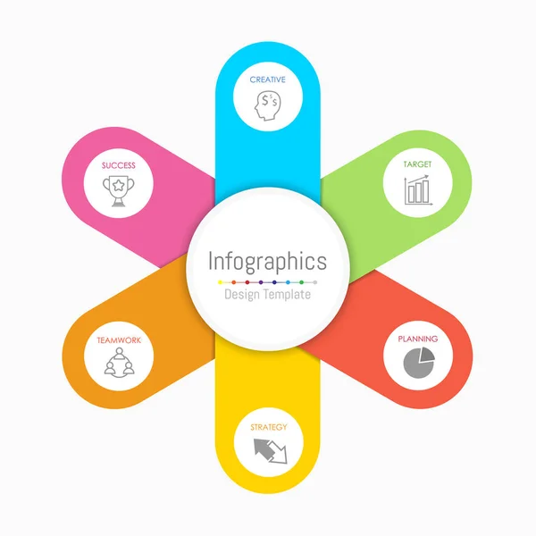 Infographic látványelemeket 6 lehetőségeket, alkatrészek, lépések, ütemtervek vagy folyamatok az üzleti adatok. Vektoros illusztráció. — Stock Vector