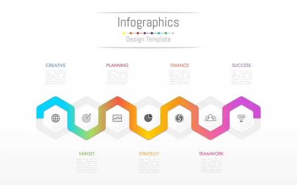 Infographic design elemek az üzleti adatok 7 beállítások, alkatrészek, lépések, ütemtervek vagy folyamatok. Vektoros illusztráció. — Stock Vector