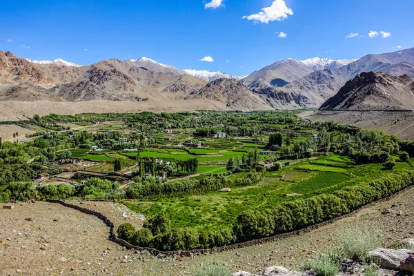 Natuur landschap met berg achtergrond langs de snelweg in Leh Ladakh, India Rechtenvrije Stockfoto's