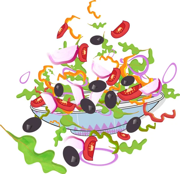 Græsk salat.Vegetabilsk salatvektor illustration . – Stock-vektor