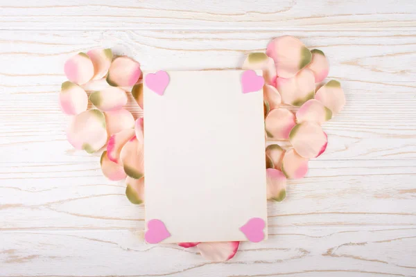 Blank Greeting Card Pink Hearts Corners Heart Shaped Pile Handmade 로열티 프리 스톡 사진