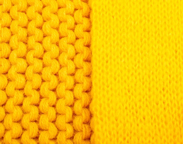 Macro Shot Two Different Bright Yellow Knitted Wool Textures 스톡 사진