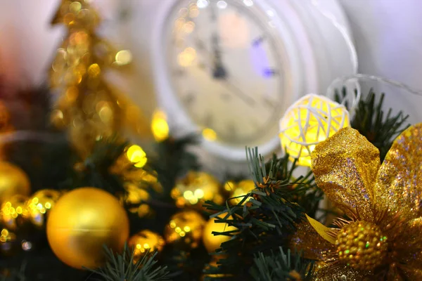 New Year decoration and clock. New time beginning concept. — Stock Photo, Image