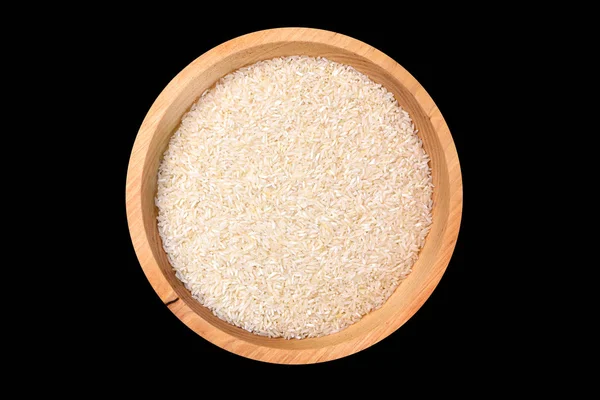 Isolierte Platte Mit Reisgetreide Auf Schwarzem Hintergrund Natürliche Und Gesunde — Stockfoto