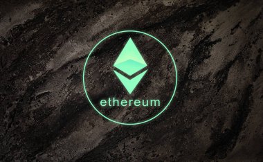 Güzel siyah beton doku ethereum simgesiyle.