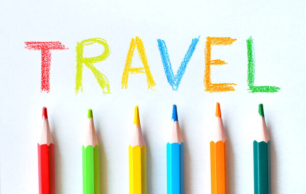 Summer travel concept with colorful and bright inscription.