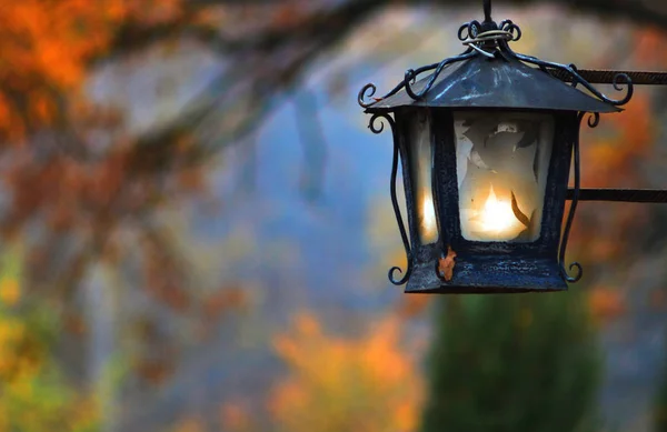 Mystical Retro Utcai Lámpa Őszi Parkban — Stock Fotó