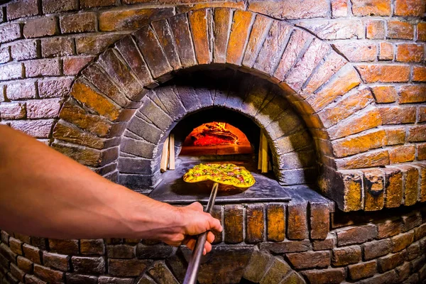 Fondo Tradicional Pizzería Italiana Con Horno Cocina Piedra Pizza Pizzería — Foto de Stock