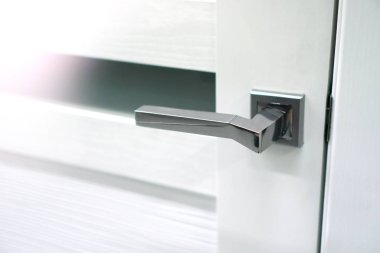 White wooden door handle close-up