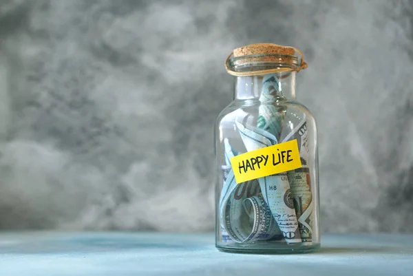 Happy life. Money savings for happy life concept. Copy space.