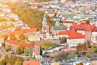 Polonya 'nın Krakow kentindeki Wawel kalesinin havadan görüntüsü.