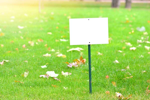 緑の芝生の上の空白の看板モックアップ — ストック写真