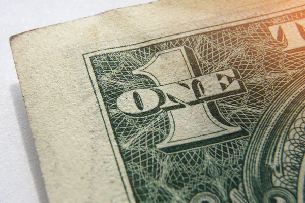Billete americano. Un dólar estadounidense detalle macro fotografía — Foto de Stock