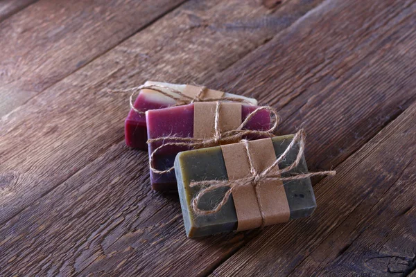 Handmade craft soap close-up on the wooden background — Stock Photo, Image