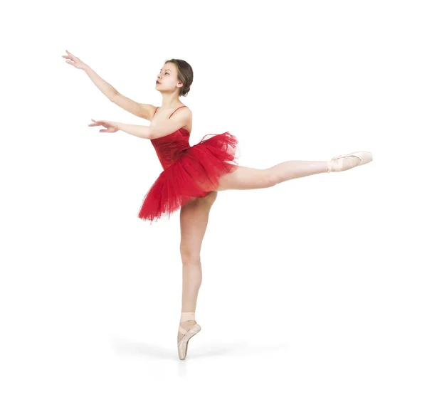 Young ballerina in a red tutu. — Stock Photo, Image