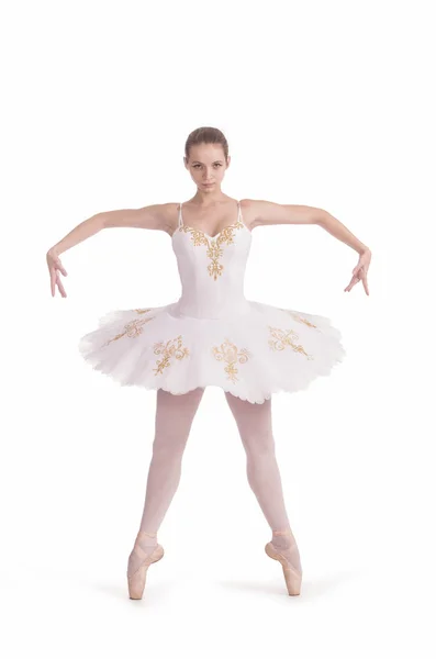 Ballerina im weißen Tutu. — Stockfoto
