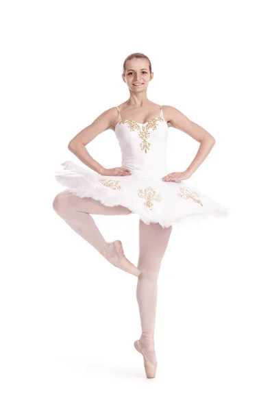 Ballerina in white tutu. — Stock Photo, Image