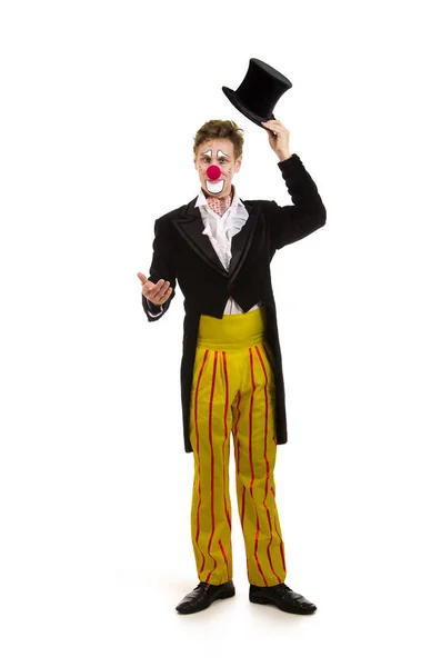 Een gelukkig clown met een grappige uitdrukking. — Stockfoto