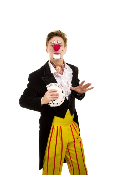 Een gelukkig clown met een grappige uitdrukking. — Stockfoto