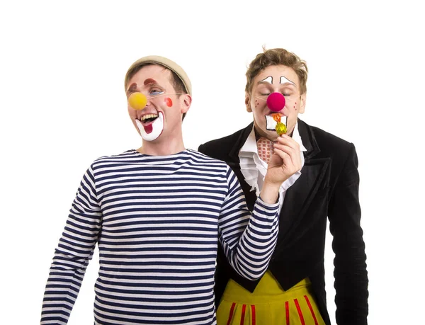 两个快乐的小丑带着滑稽的表情. — 图库照片