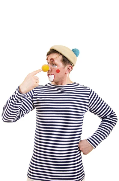 Een gelukkig clown met een grappige uitdrukking. — Stockfoto