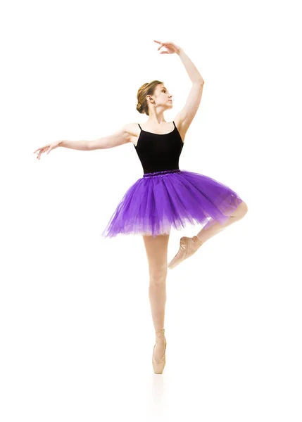 Menina em tutu roxo e couro preto balé de dança . — Fotografia de Stock