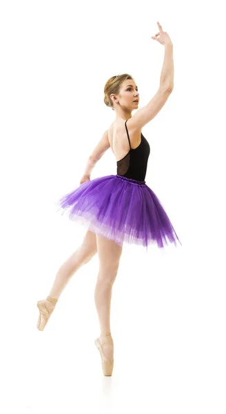 Κορίτσι με μωβ φούστα και μαύρο φορμάκι χορού μπαλέτο. — Φωτογραφία Αρχείου
