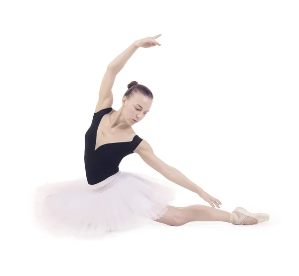 Gorgeous Ballerina Vit Tutu Dans Balett Studio Skott Vit Bakgrund — Stockfoto