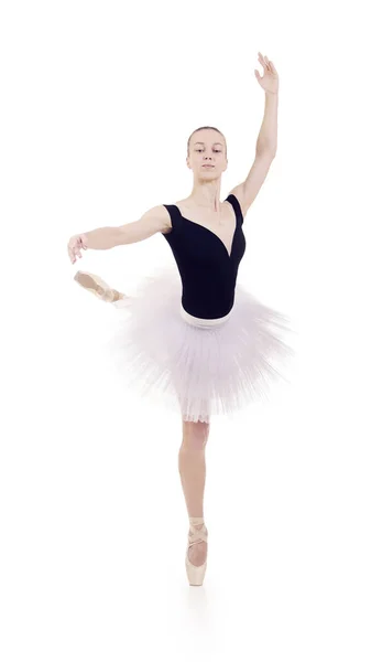 Gorgeous Ballerina Vit Tutu Dans Balett Studio Skott Vit Bakgrund — Stockfoto