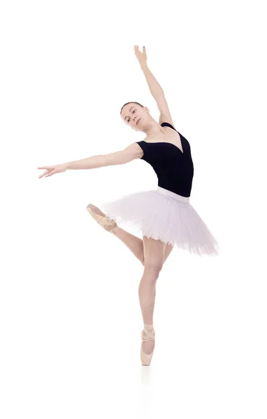 华丽的芭蕾舞演员 在白色Tutu舞蹈芭蕾 工作室拍摄的白色背景 孤立的图像 — 图库照片