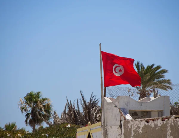 突尼斯国旗上天空背景 — 图库照片