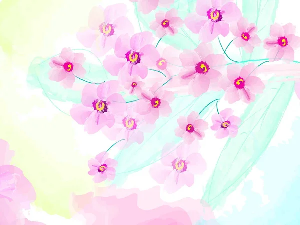 Διακοσμητικό μοτίβο υποκατάστημα ροζ λουλούδια αφηρημένη απεικόνιση — Φωτογραφία Αρχείου