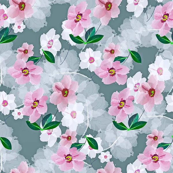 Naadloze Decoratief Patroon Illustratie Planten Bloemen Achtergrond Textuur Wallpaper Stof — Stockfoto