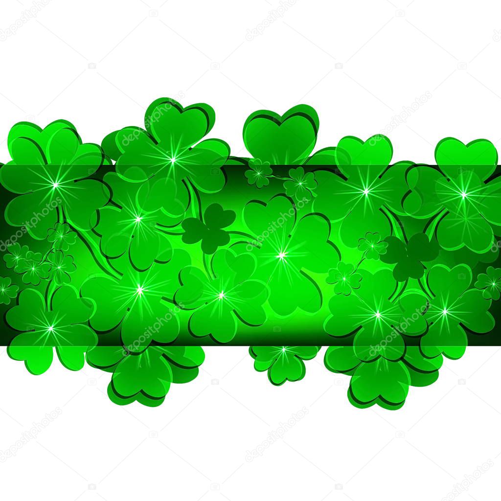 green background with clover for St. Patrick's day postcard