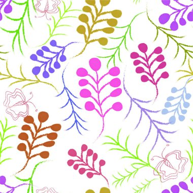 Dikişsiz dekoratif desen illüstrasyon bitkiler çiçek arka plan doku duvar kağıdı kumaş