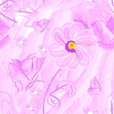 Dikişsiz dekoratif desen illüstrasyon bitkiler çiçek arka plan doku duvar kağıdı kumaş