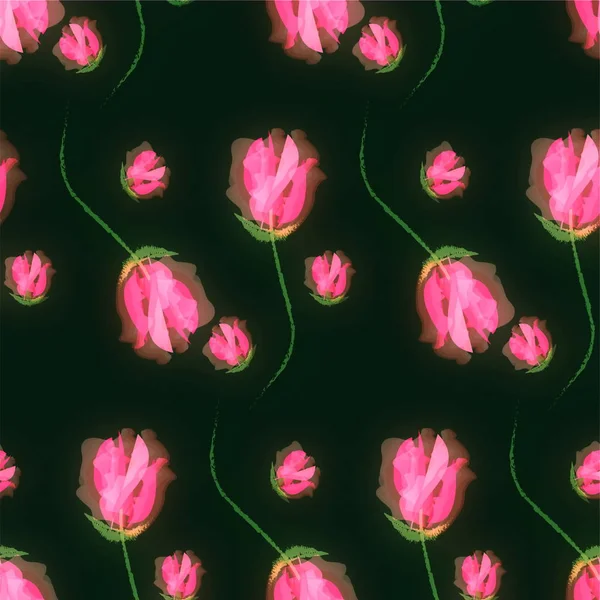 Motif Décoratif Sans Couture Illustration Plantes Fleurs Fond Texture Tissu — Photo