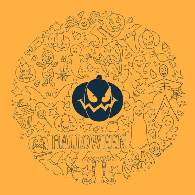 Cadılar Bayramı vektör tasarımı. Büyük kartı, poster, tekstil vektör tasarım öğelerinin ayarla, baskı kağıt.