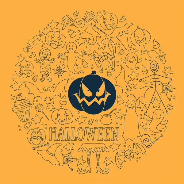 Halloween-Vektordesign. Großes Set an Vektordesign-Elementen für Karte, Poster, Textil, Papierdruck. — Stockvektor