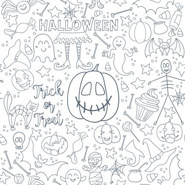 Beyaz Cadılar Bayramı vektör Dikişsiz desen. Sonsuz çizgi doku duvar kağıdı, web sayfası arka planı, ambalaj kağıdı, tekstil baskı için. Düz stil.