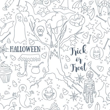 Beyaz Cadılar Bayramı vektör Dikişsiz desen. Sonsuz çizgi doku duvar kağıdı, web sayfası arka planı, ambalaj kağıdı, tekstil baskı için. Düz stil.