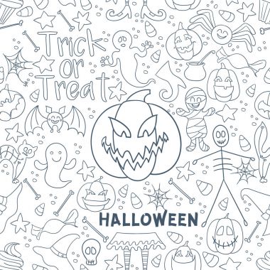 Beyaz Cadılar Bayramı vektör Dikişsiz desen. Sonsuz çizgi doku duvar kağıdı, web sayfası arka planı, ambalaj kağıdı, tekstil baskı için. Düz stil.